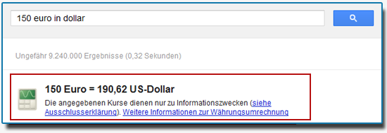 Google Betrag umrechnen