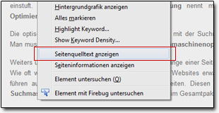 Seitenquelltext anzeigen